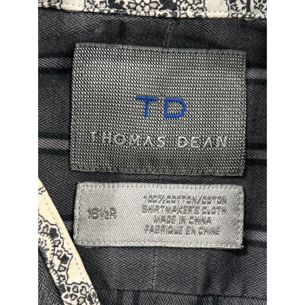 Thomas Dean Button Front Gray Striped Shirt Men's 16 1/2‎ R Broken Button Sleeve - Picture 7 of 10